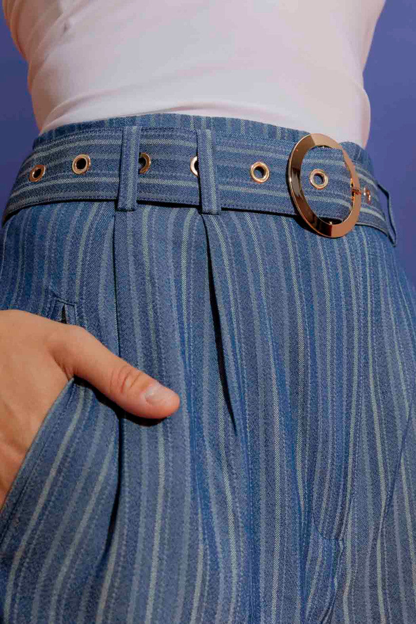 Denim Self Stripe Cleo Pant