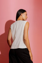 White Self Stripe Tailored Vest