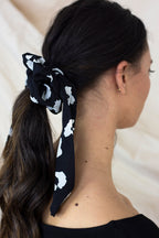 Black Flower Scrunchie
