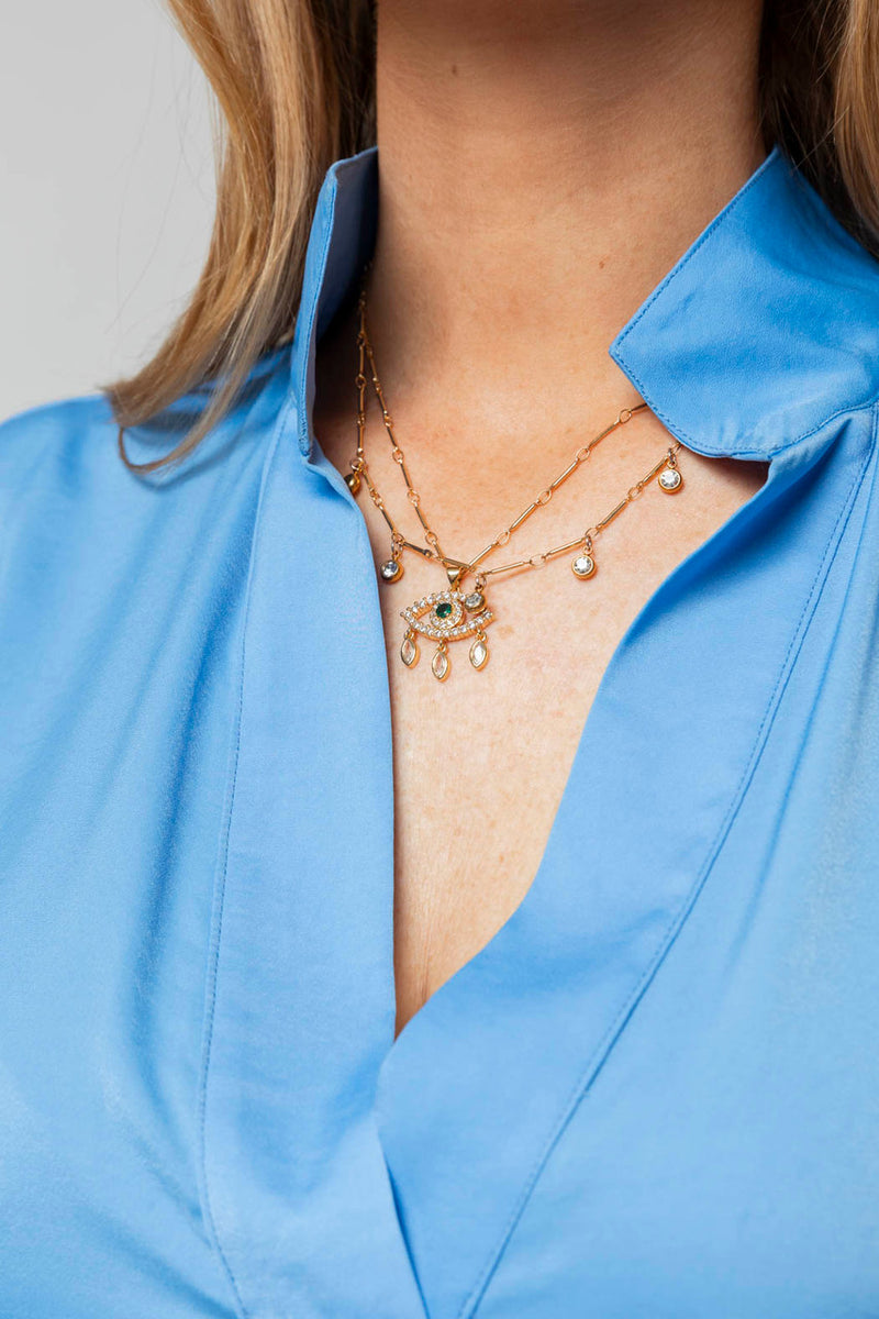 Gold Plated Chain Rhinestone Necklace S