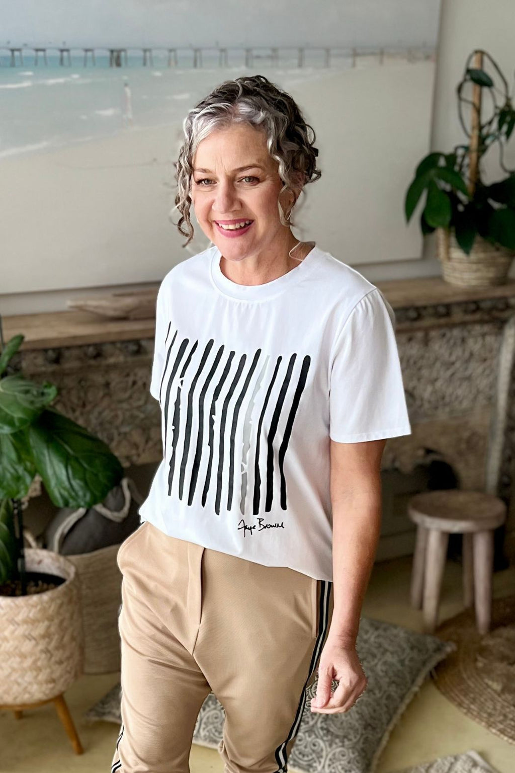 White Stripe Polo Top