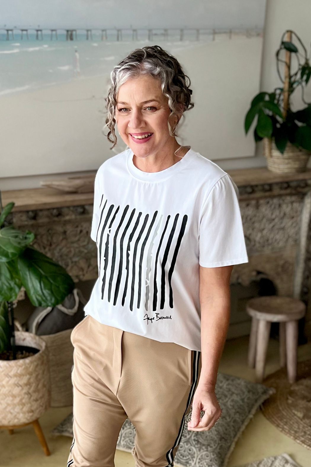 White Stripe Polo Top