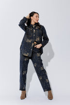 Navy/Taupe Animal Barrel Jean