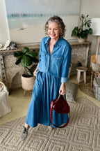 Mid Denim Tencel Pleat Skirt