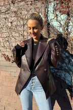 Coffee Croc Coated Sisca Blazer