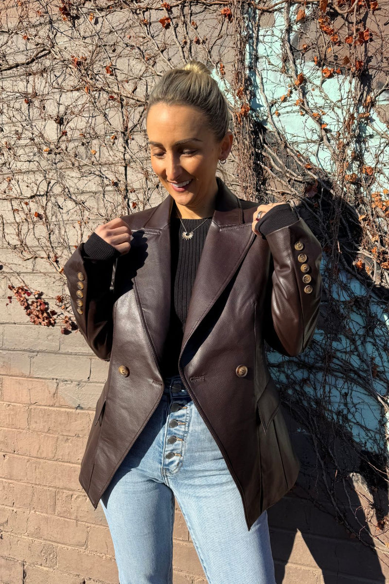 Coffee Croc Coated Sisca Blazer
