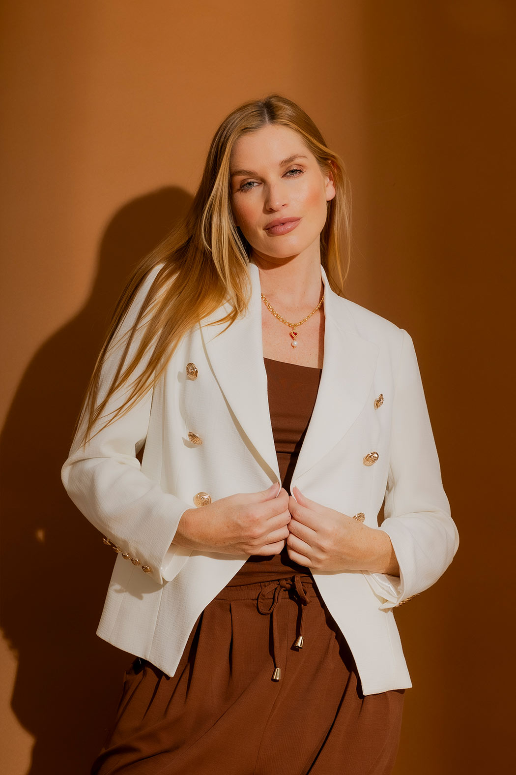 White Textured Sisca Midi Blazer