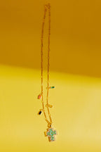 Gold Mini Cross Necklace - Green