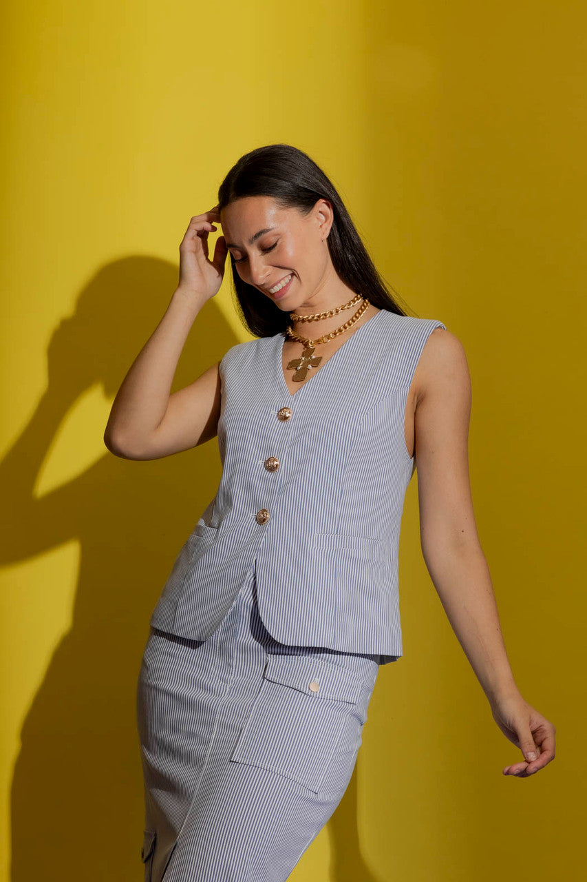Blue Stripe Tailored Vest Blue Stripe