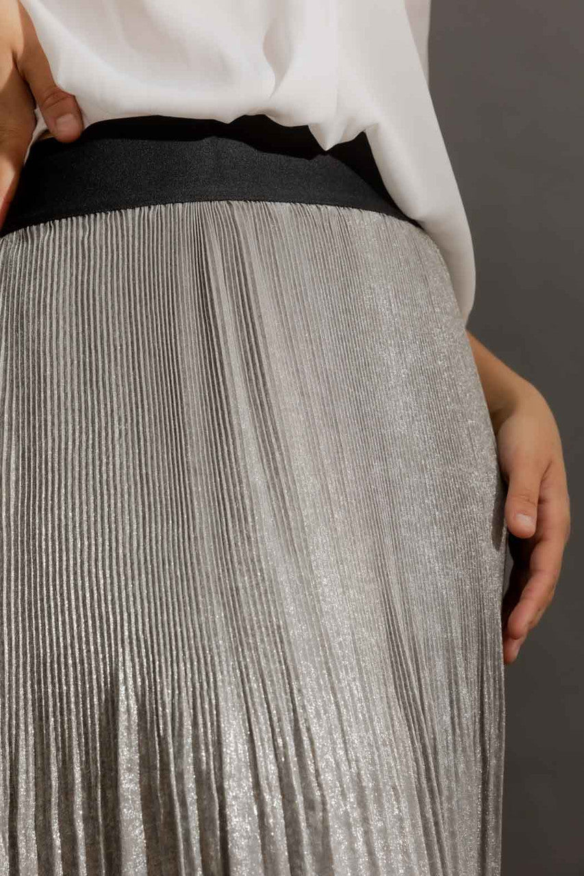 Silver Metallic Pleat Skirt Silver S