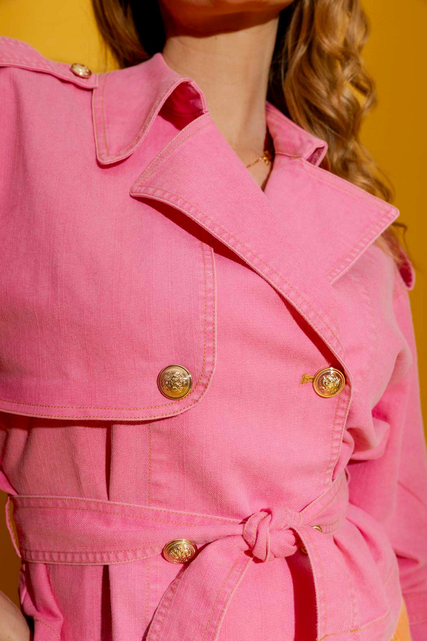 Pink Denim Crop Trench