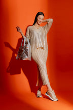 Oatmeal Foil Knit Skirt