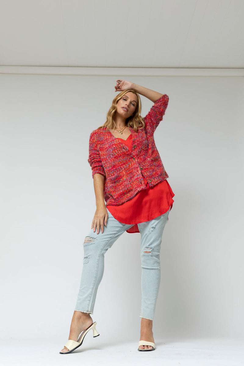 Red Speckle Fluffy Pocket Cardi