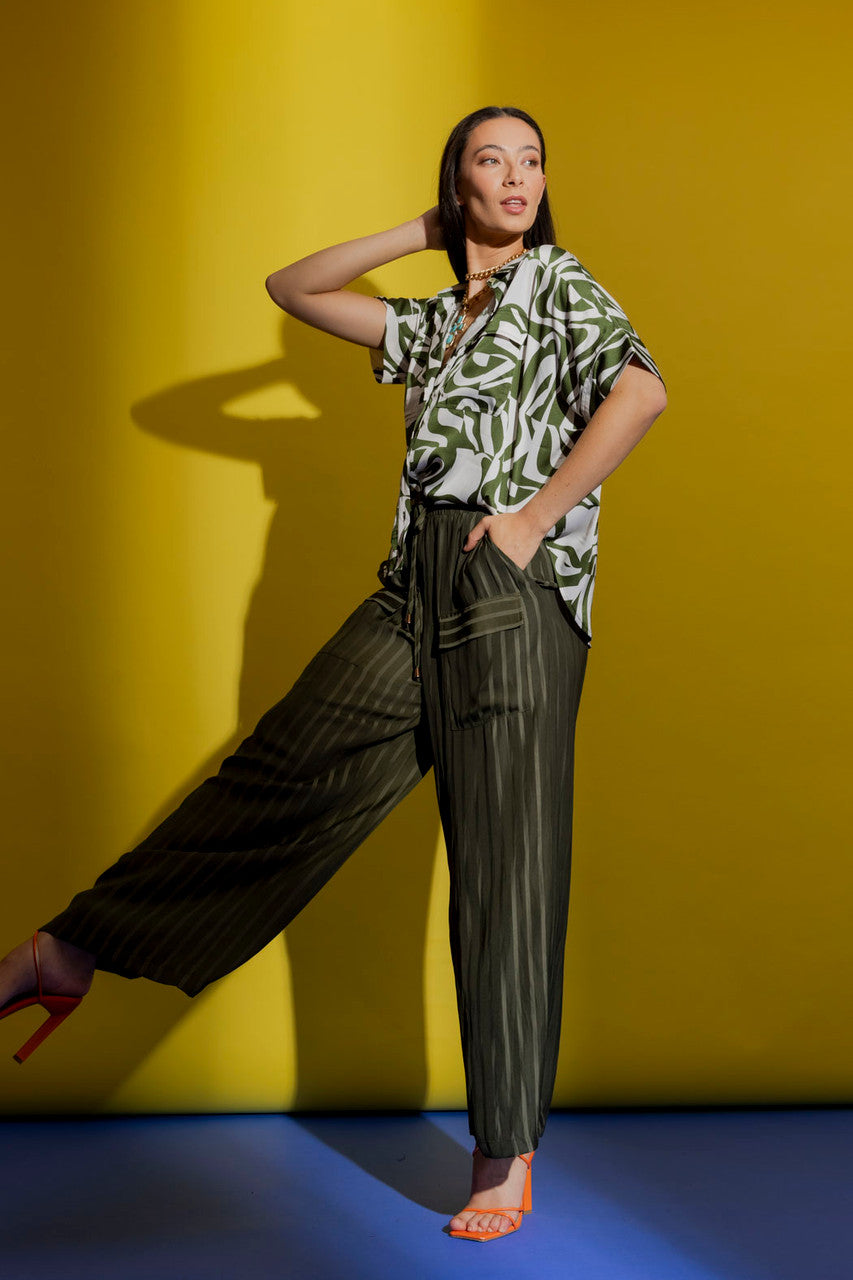 Khaki/White Crop Blake Shirt