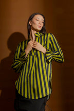 Navy/Green Stripe Femme Blogger Shirt Black/Green
