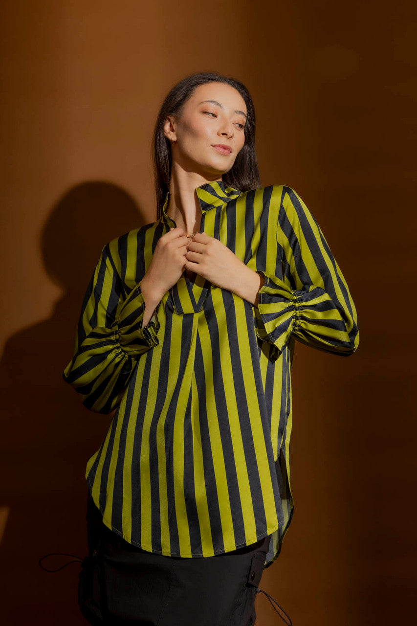 Navy/Green Stripe Femme Blogger Shirt Black/Green