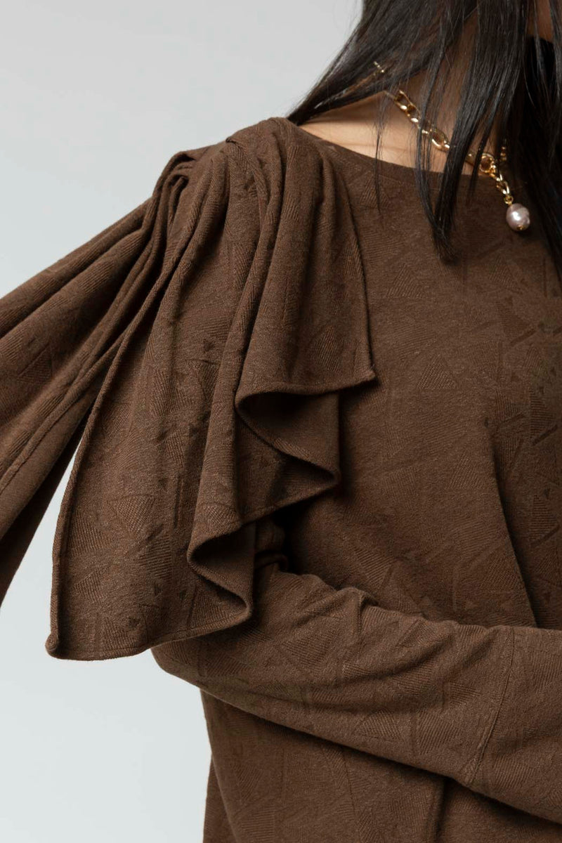 Mocha Shoulder Frill Top