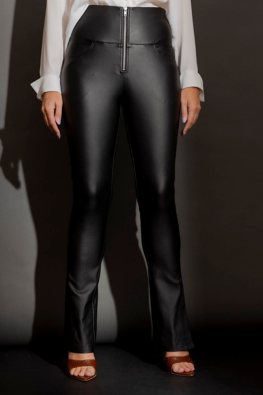 Black Waxed Zip Front Split Pant