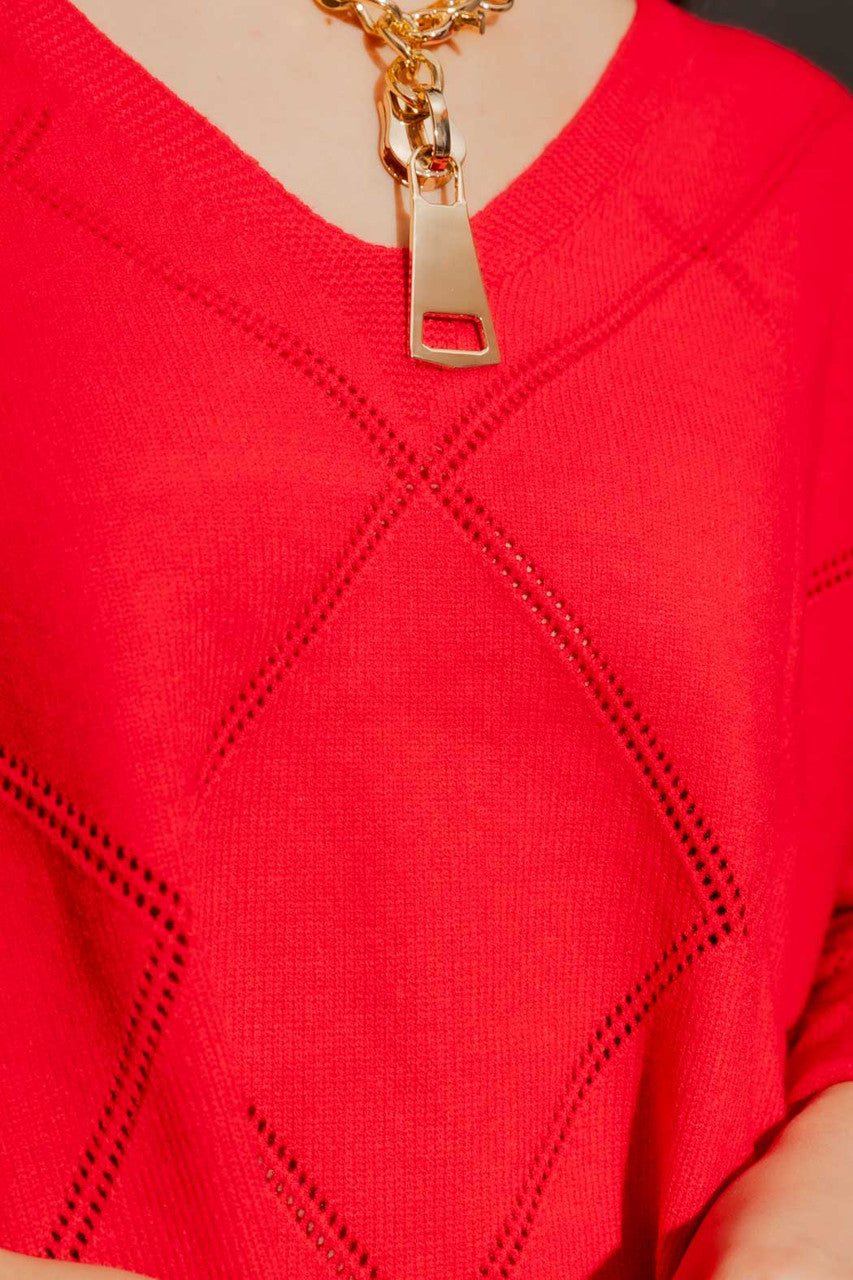 Red Criss Cross V Neck Jumper Red S