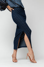 Navy Check Split Skirt