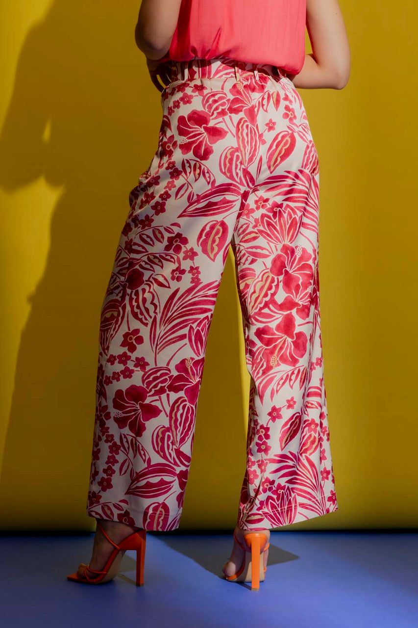 Red Floral Cleo Belt Pant Red Floral