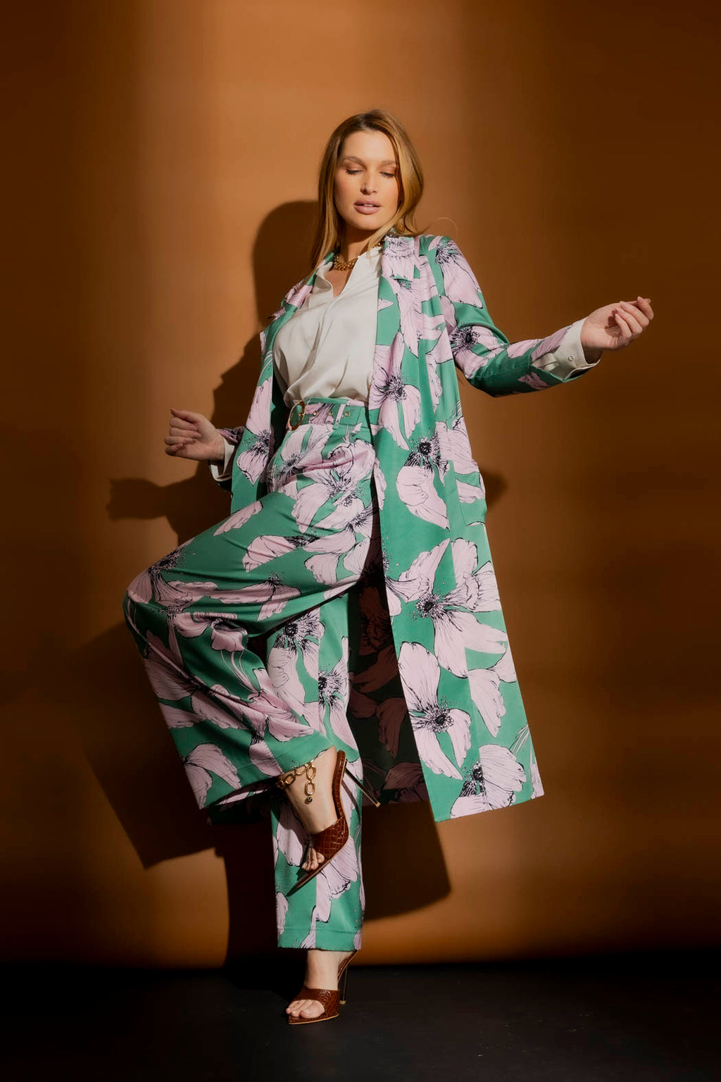 Pink/Green Print Trench Coat