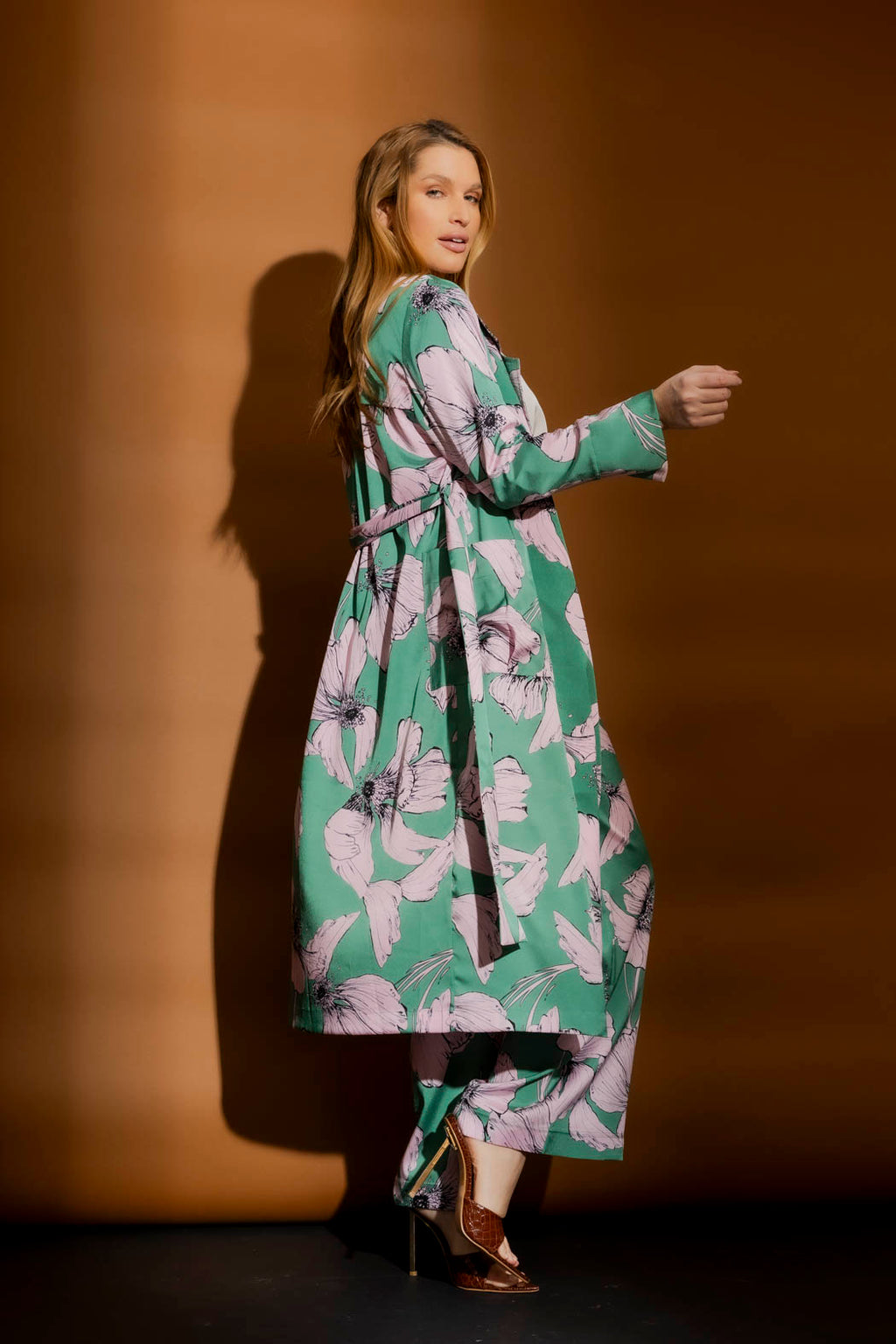 Pink/Green Print Trench Coat