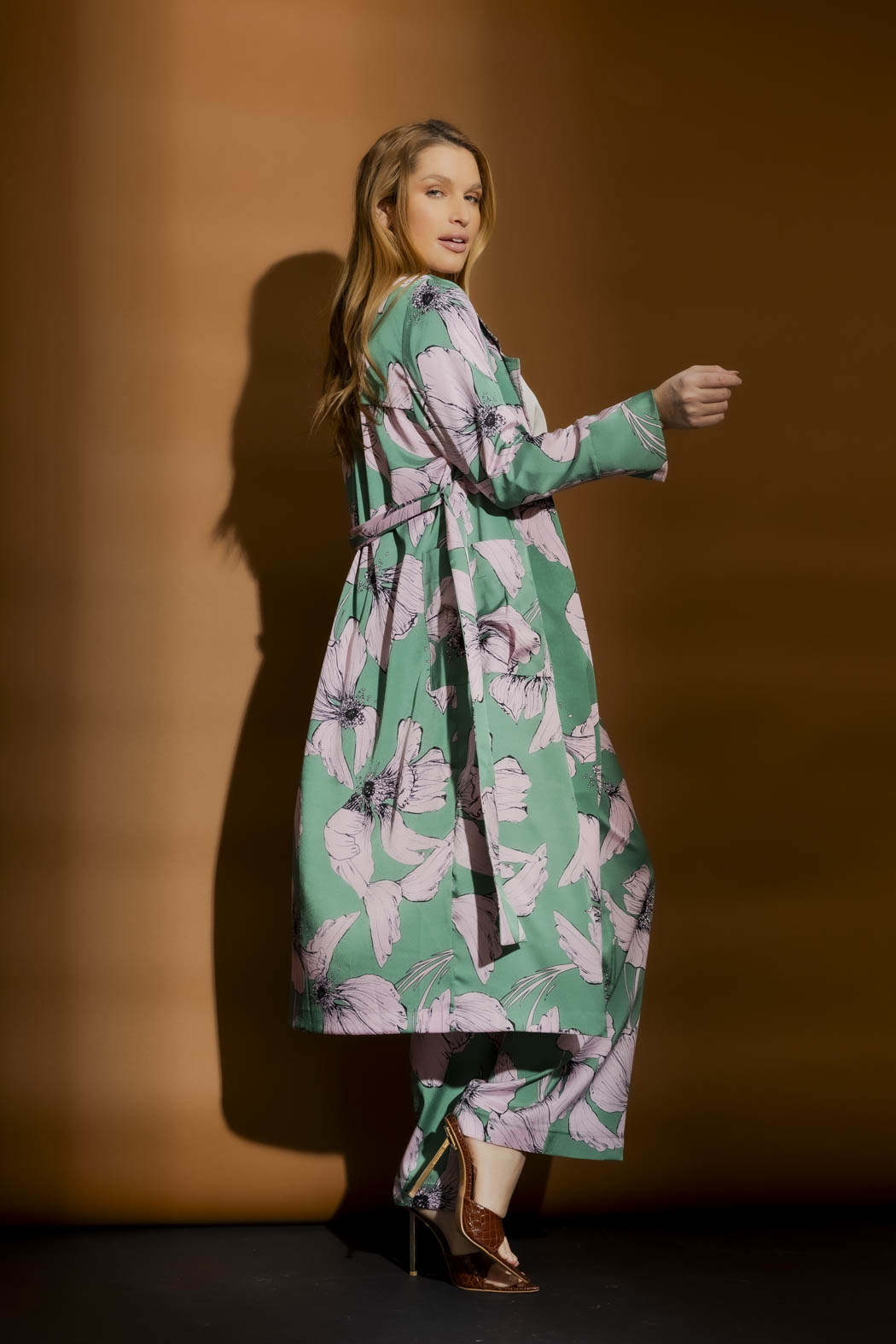 Pink/Green Print Trench Coat