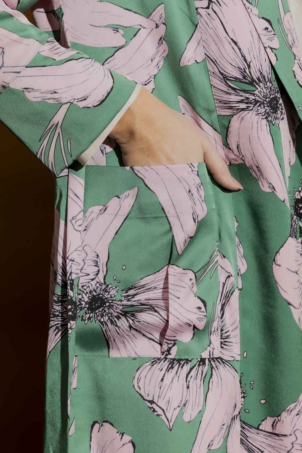 Pink/Green Print Trench Coat