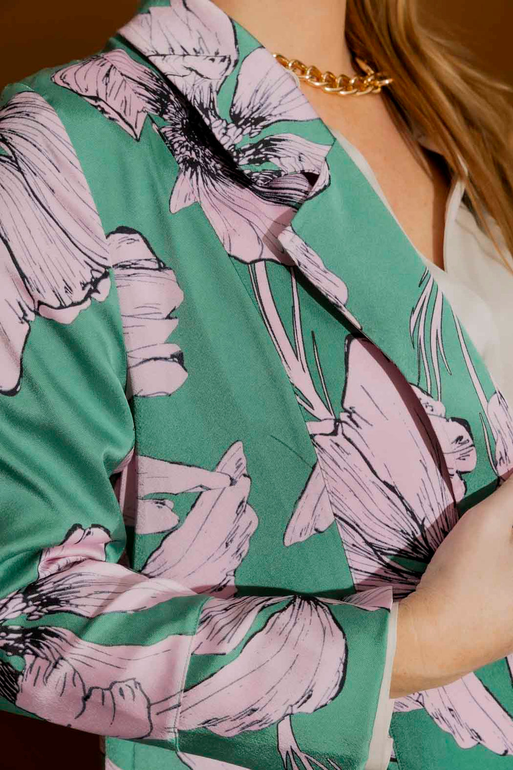 Pink/Green Print Trench Coat