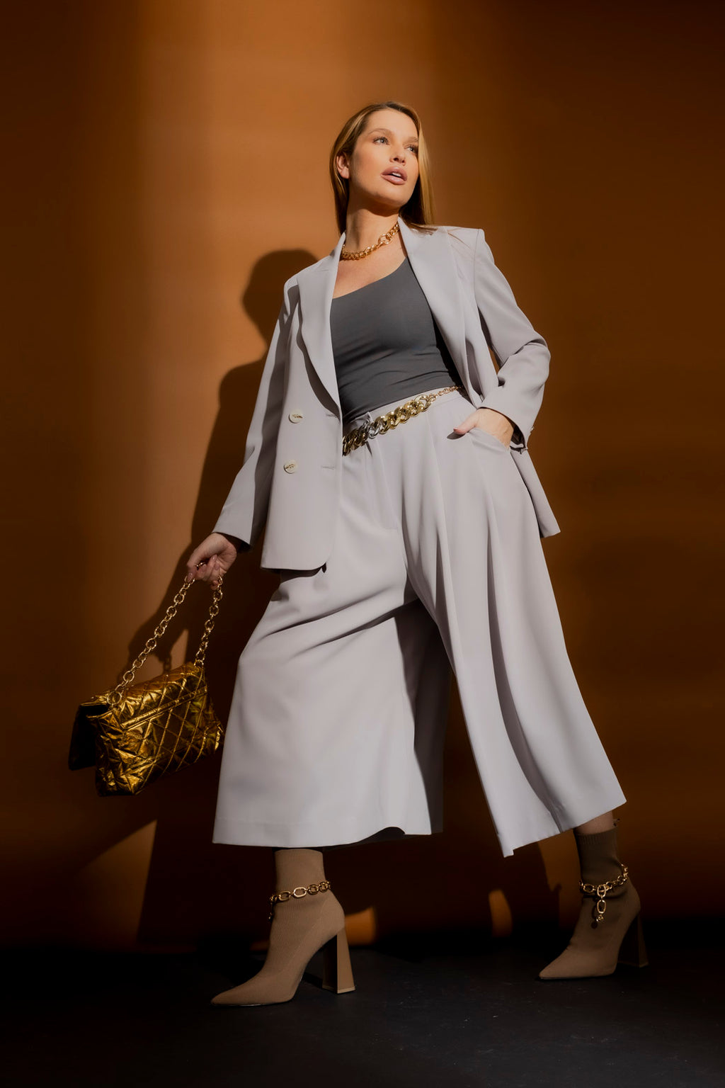 Light Grey Double Breasted Blazer Smoke