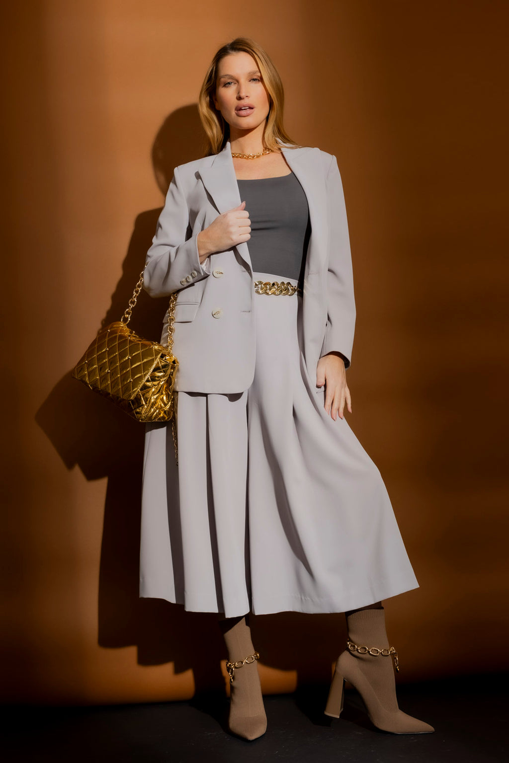 Light Grey Double Breasted Blazer Smoke