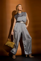 Grey Pull On Pleat Pant
