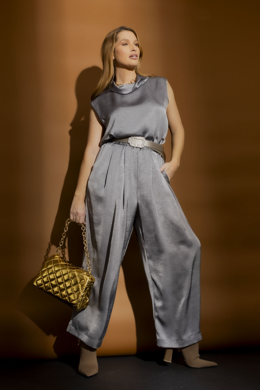 Grey Pull On Pleat Pant