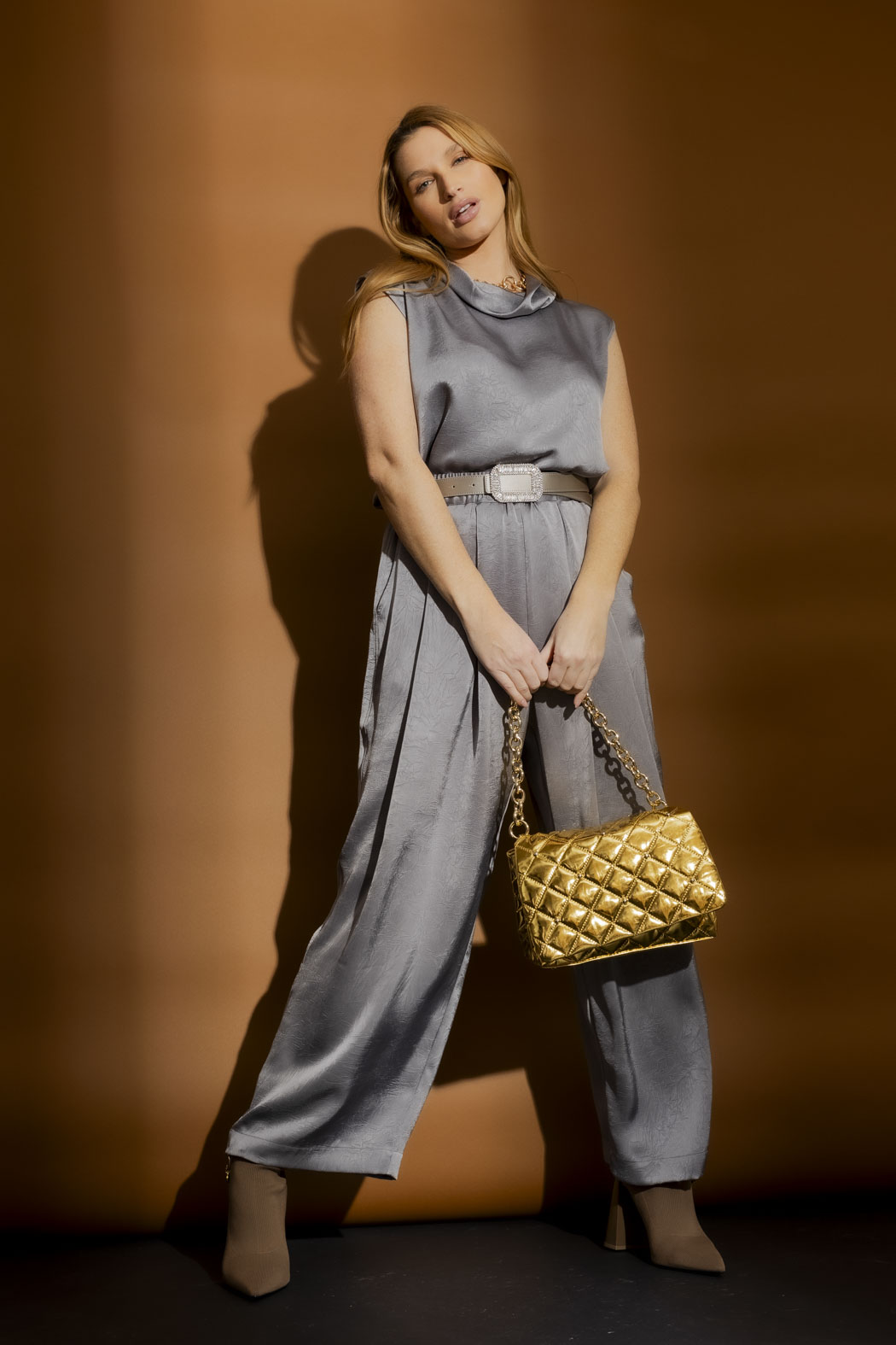 Grey Pull On Pleat Pant