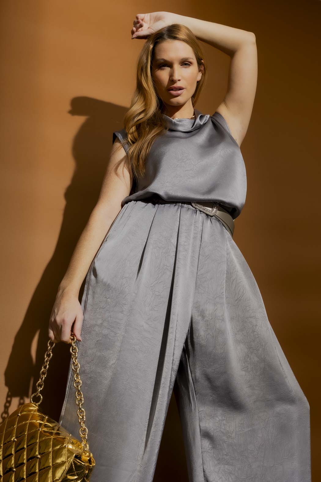 Grey Cowl Neck Top