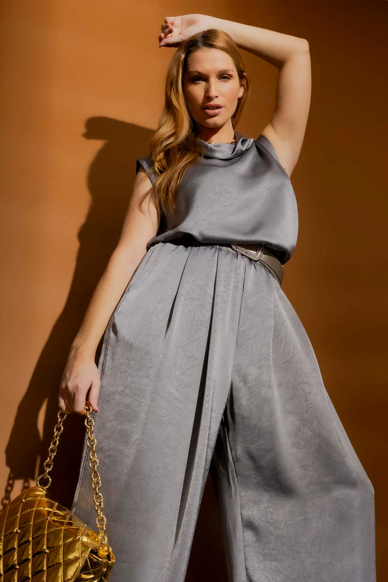 Grey Cowl Neck Top