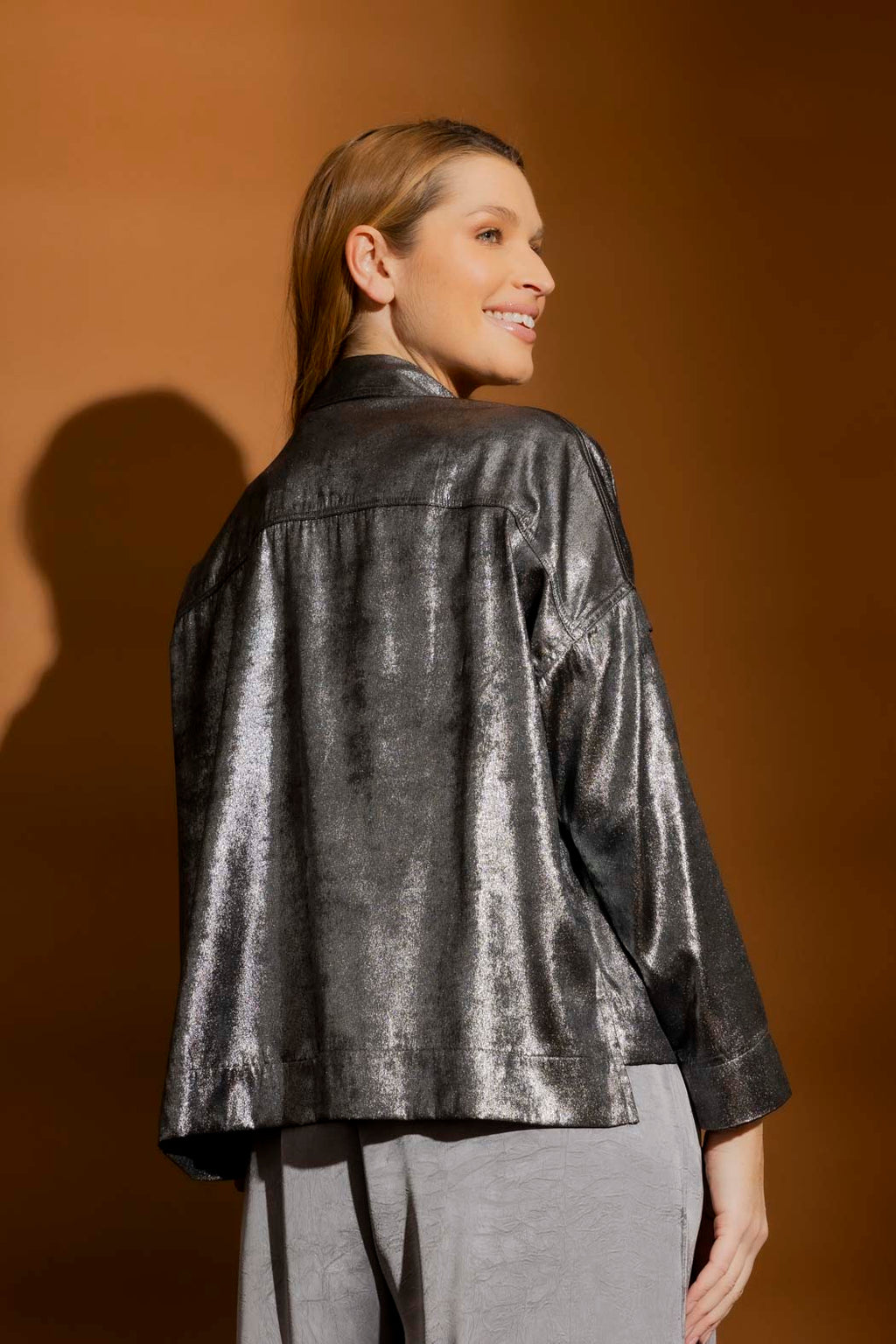 Silver Liquid Lame Shacket