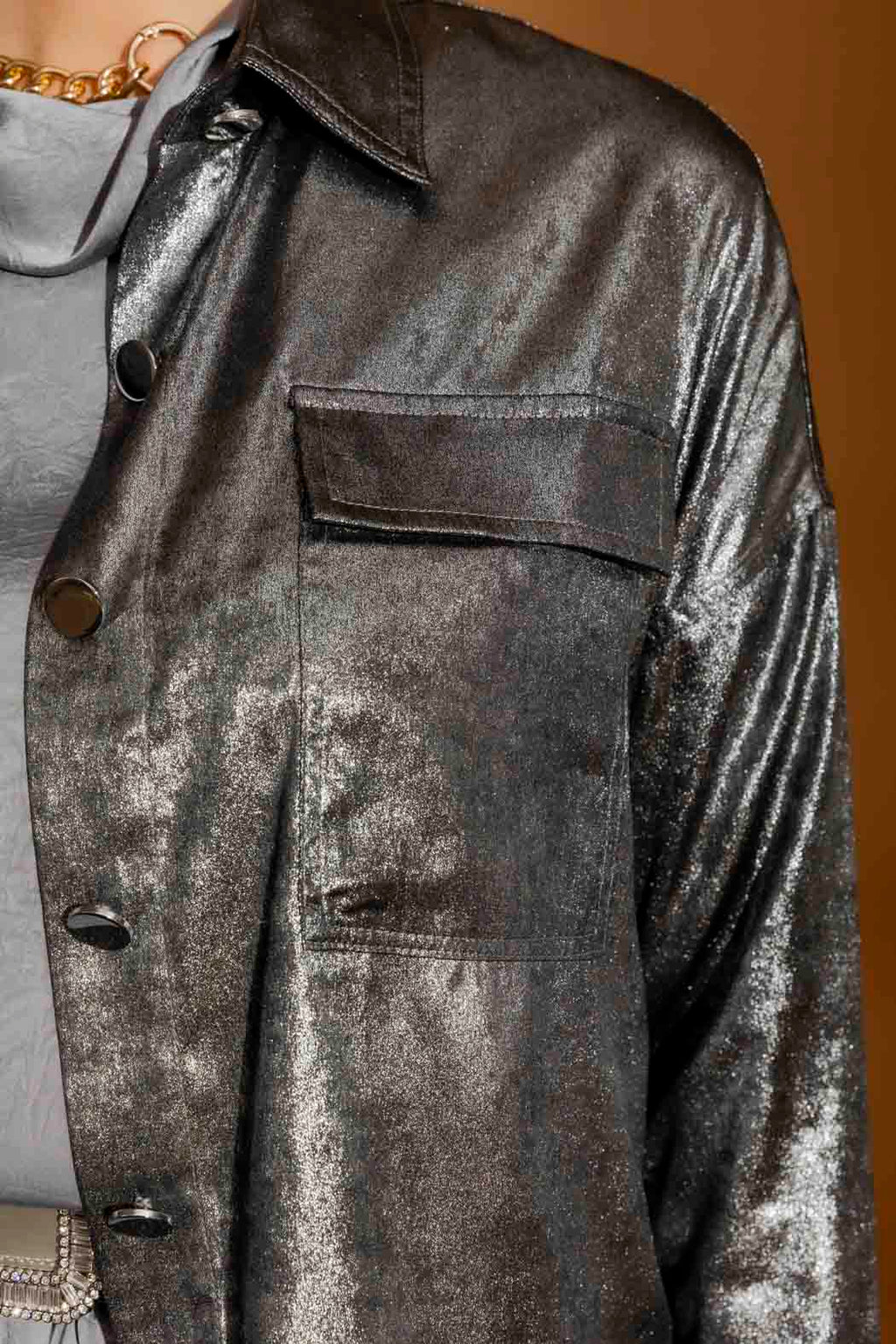Silver Liquid Lame Shacket