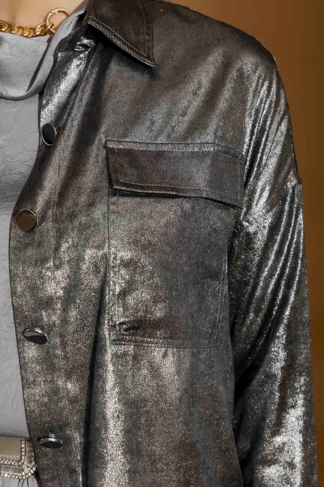 Silver Liquid Lame Shacket