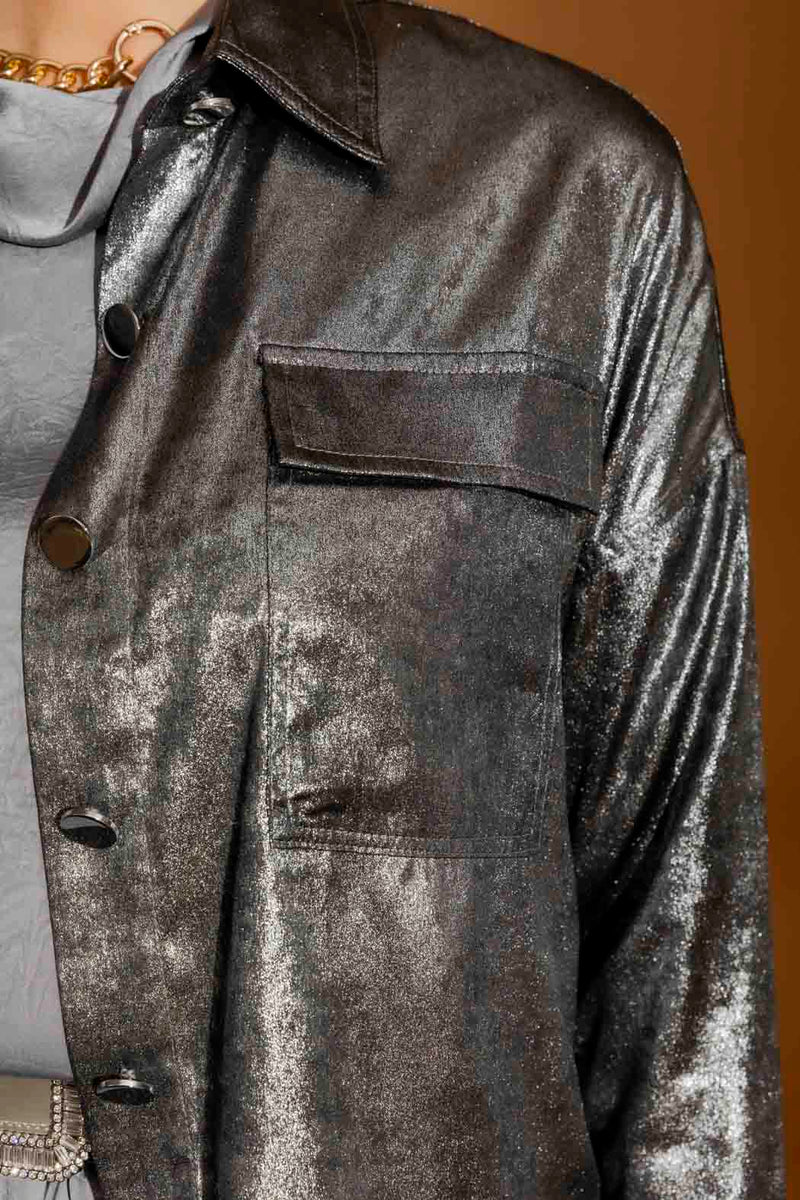 Silver Liquid Lame Shacket