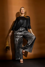 Silver Liquid Lame Cargo Pants