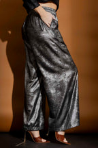 Silver Liquid Lame Cargo Pants