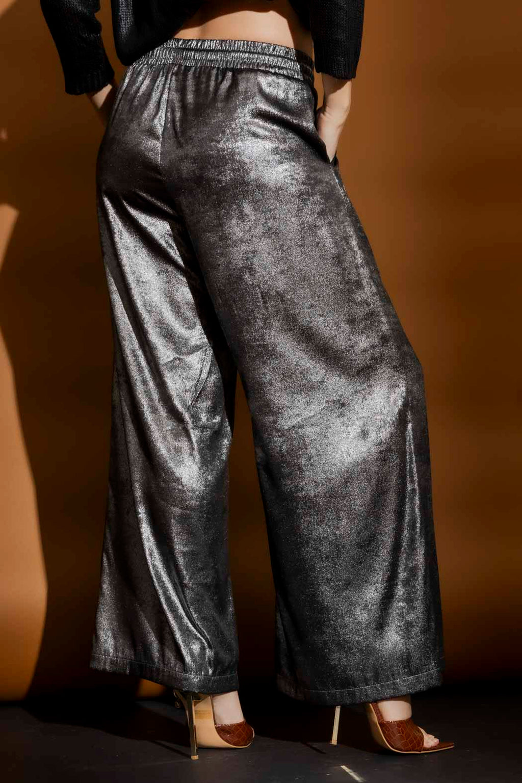 Silver Liquid Lame Cargo Pants