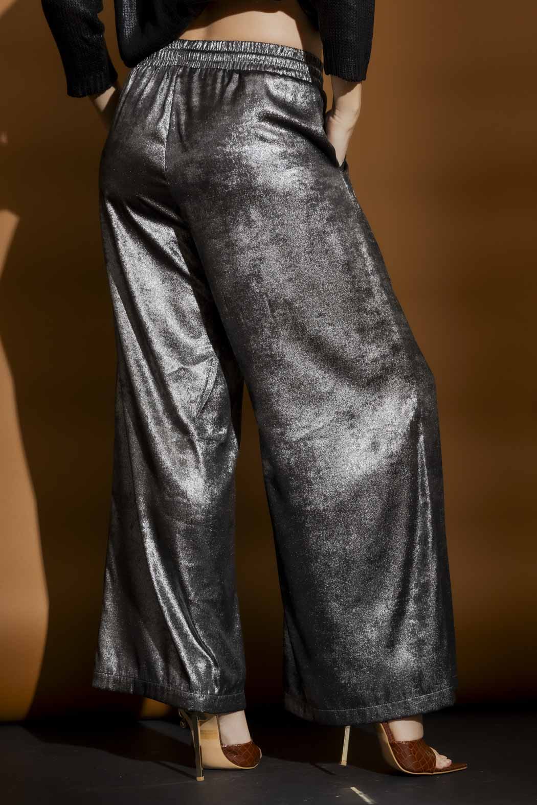 Silver Liquid Lame Cargo Pants