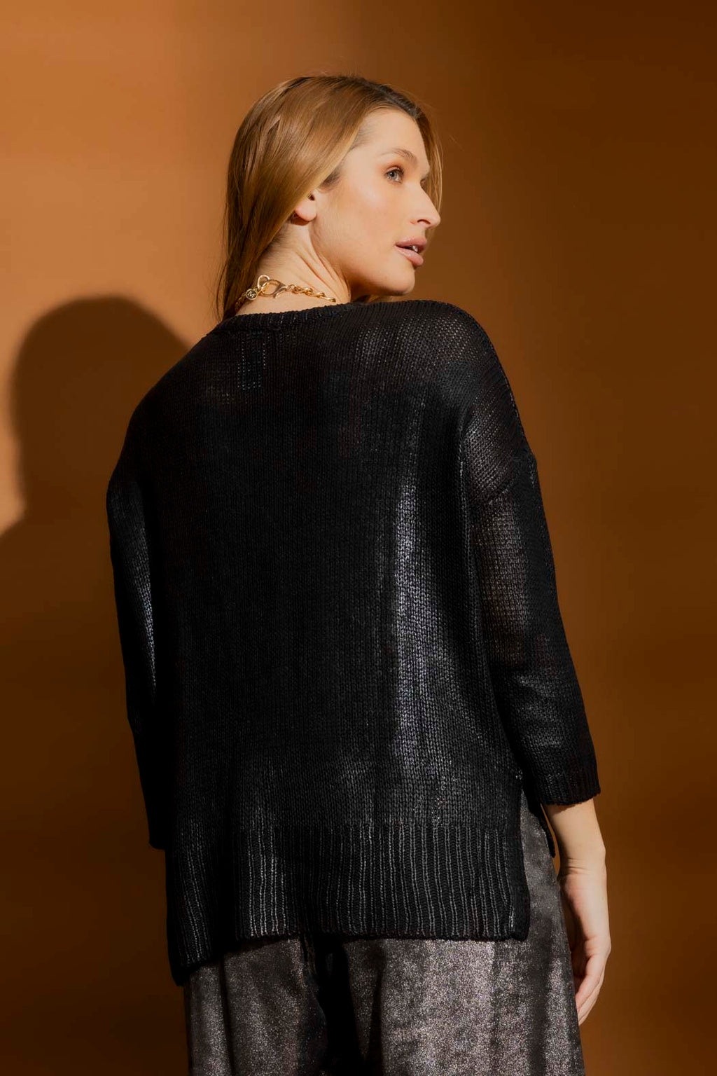 Black Foil Knit Top Black S
