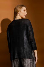 Black Foil Knit Top Black S