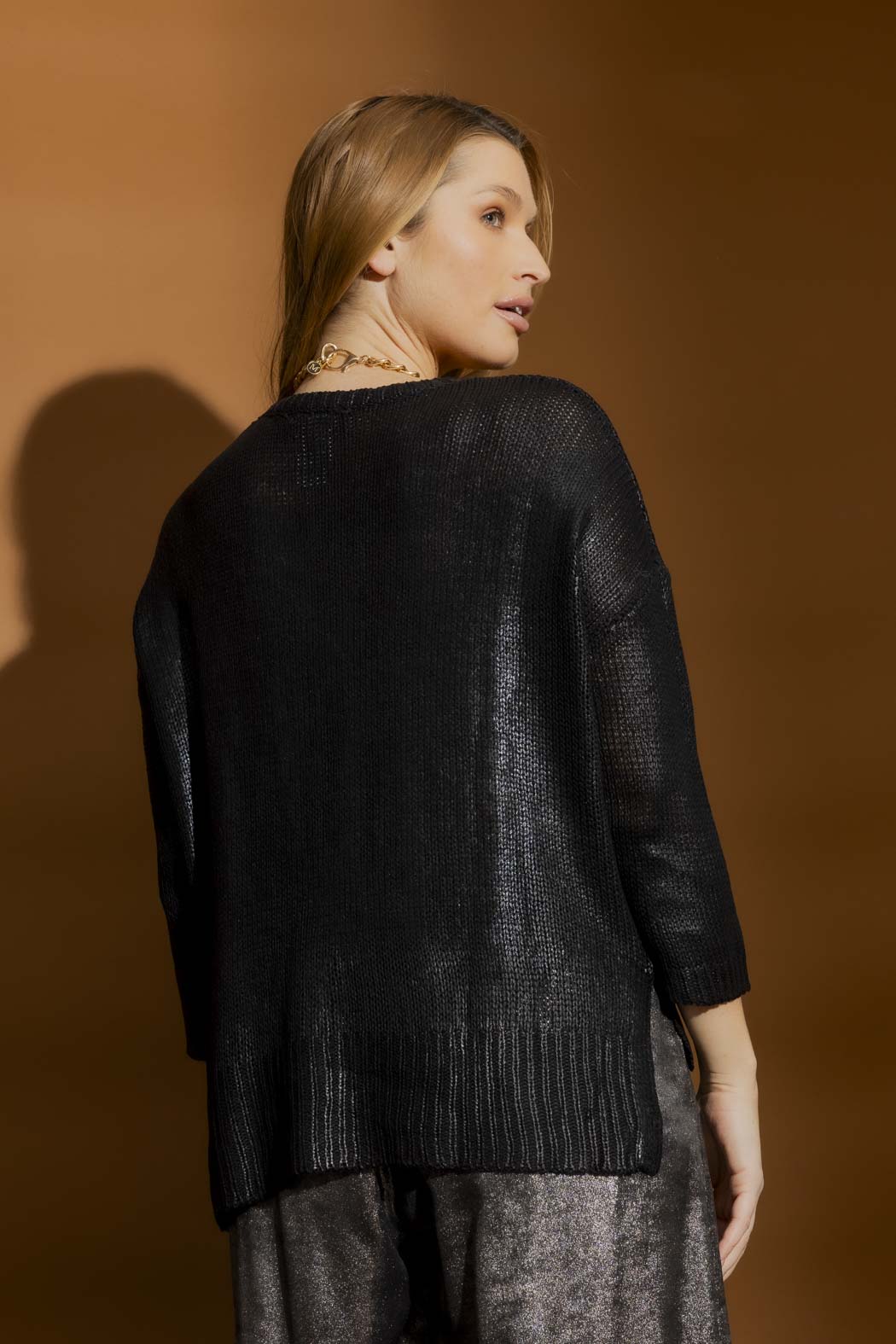 Black Foil Knit Top Black S