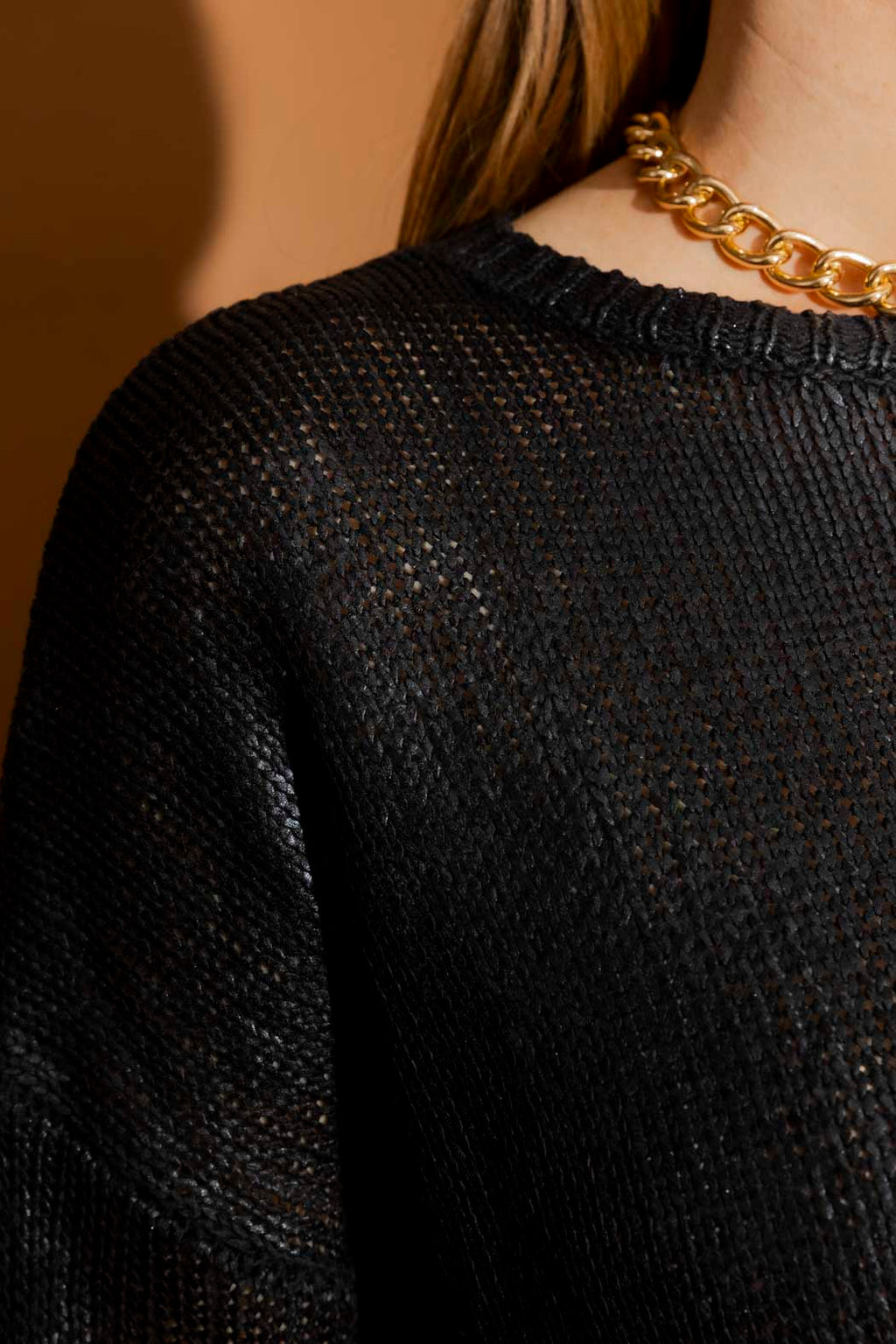 Black Foil Knit Top Black S