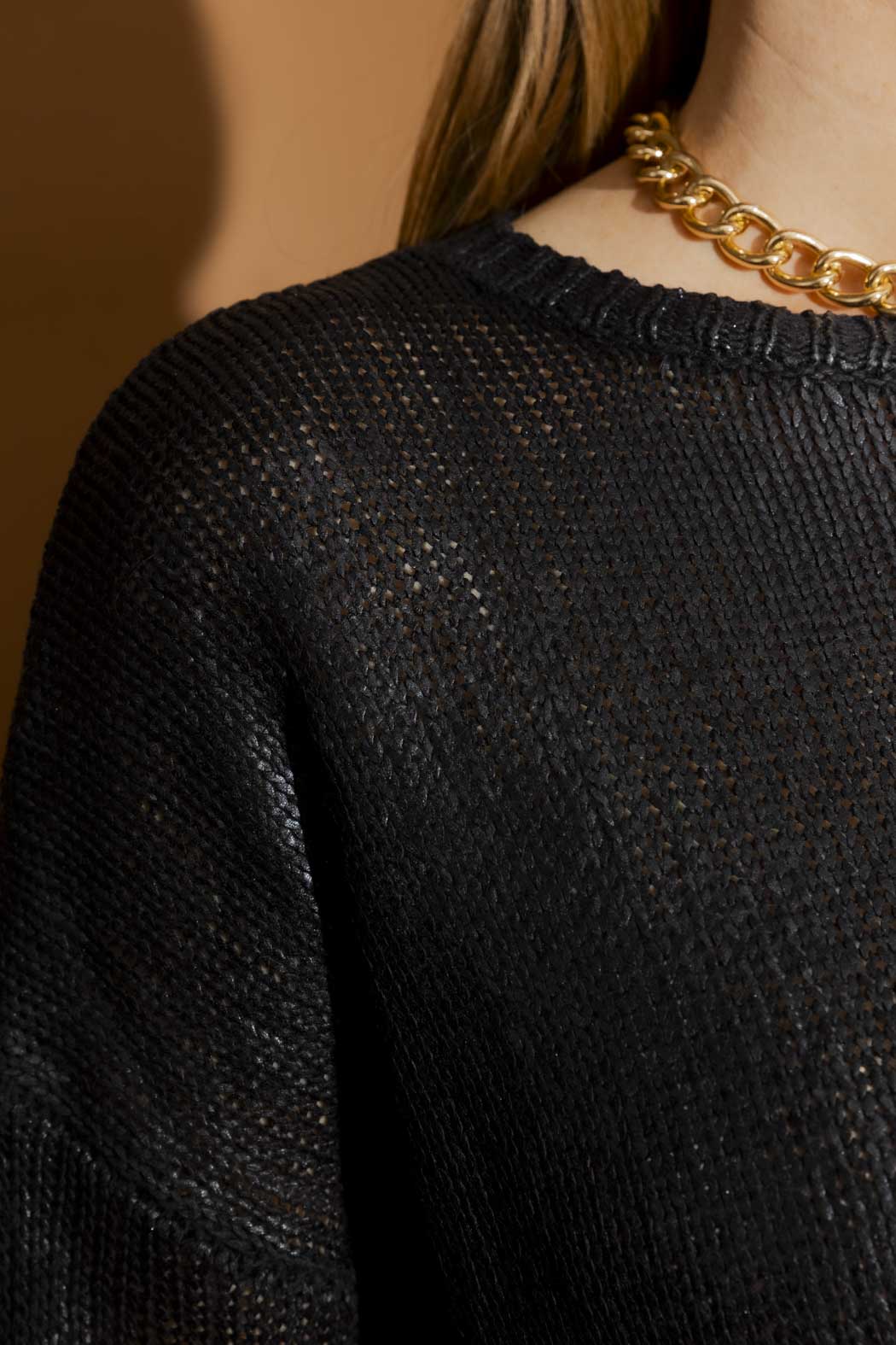 Black Foil Knit Top Black S